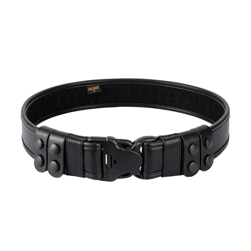 TACNEX Plain Black Duty Belt w/Hook Lining 2" Police Duty Belts Law Enforcement Outer Belt w/ 4 Belt Keepers S