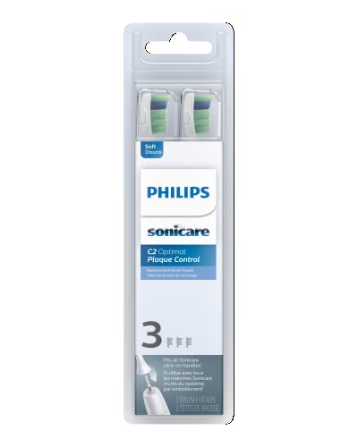 Philips Sonicare C2 Plaque Control - Genuine Replacement Electric Toothbrush Heads, White, 3 Pack, HX9023/65