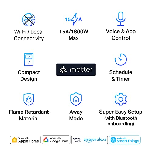 TP-Link Tapo Matter Compatible Smart Plug Mini, Compact Design, 15A/1800W Max, Super Easy Setup, Works with Apple Home, Alexa & Google Home, UL Certified, 2.4G Wi-Fi Only, White, Tapo P125M