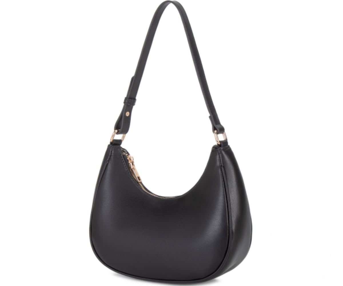WSRYDJDL Crescent Shoulder Bags for Women Cute Hobo Tote Handbag Under the Arm Purses Mini Clutch Purse with Zipper Closure (Black)