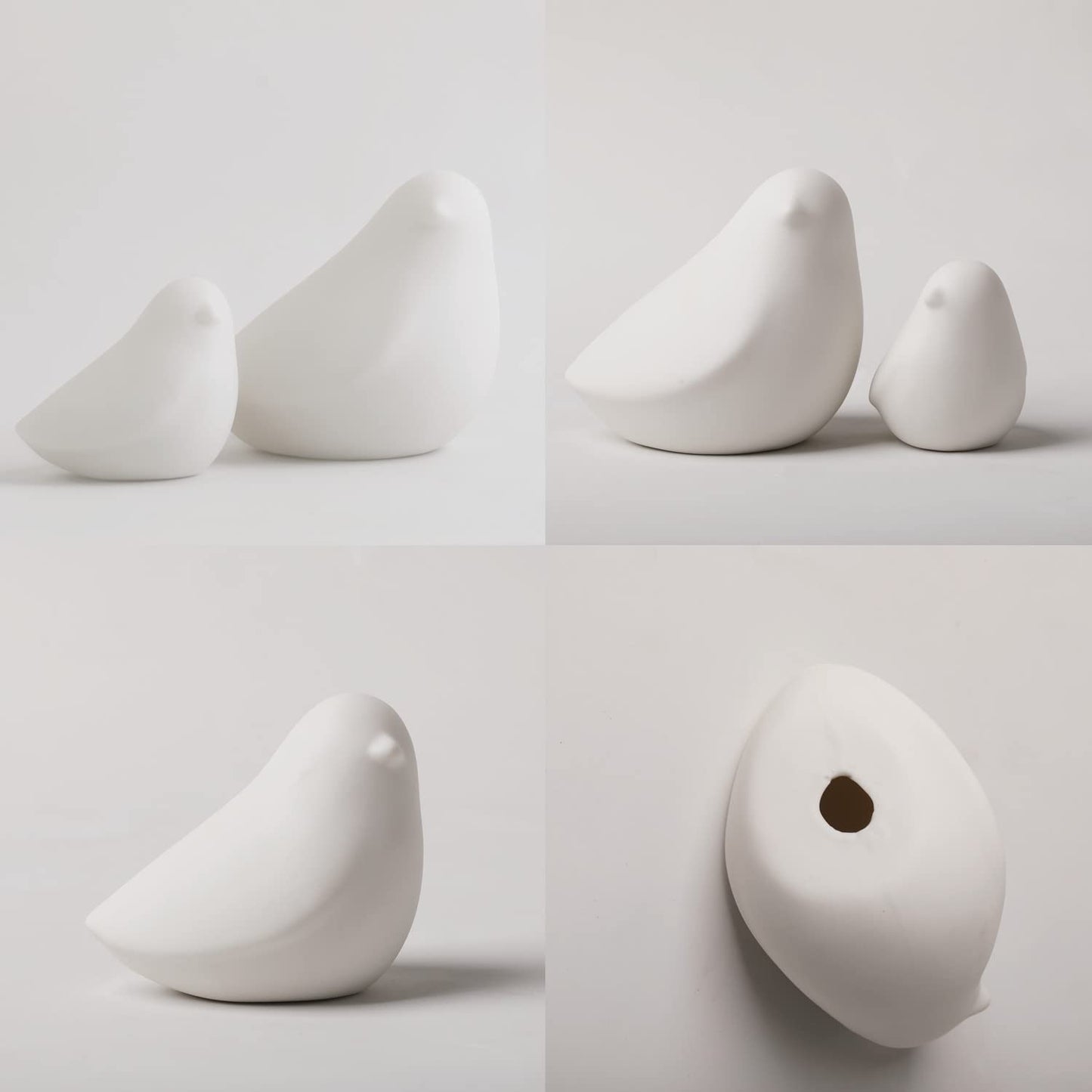 GOODSTART Ceramic Birds Figurines Small Birds Statues for Living Room, Bookshelf, TV Stand, A Set of 2 White Porcelain Pigeons for Christmas Decorations, Modern Home Decor for Shelves