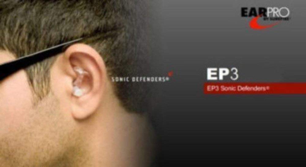 SureFire EP3 Sonic Defenders filtered Earplugs, double flanged design, reusable, Clear, Medium