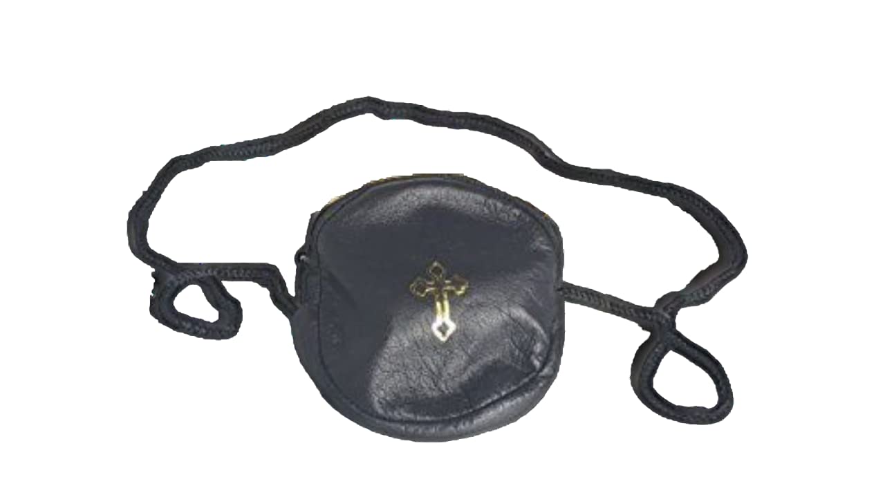 Black Fake Leather Catholic Communion Burse or Rosary Case, 3 3/4 Inch