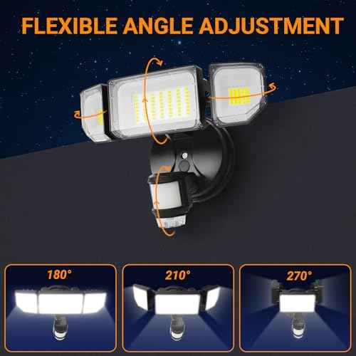 85W 9000LM LED Motion Sensor Outdoor Lights, 6500K Security Lights with Night Light, Dusk to Dawn, IP65 Waterproof, 4 Head Flood Light Motion Detected for Outside, Garage, Yard, Porch