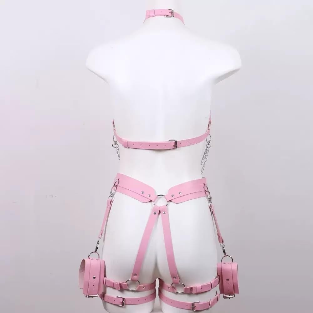 LUXINGLU Women Punk Waist Belts PU Leather Fashion Goth Belt Body Harness Belt for Nightclub Dress Halloween Accessories(Pink)