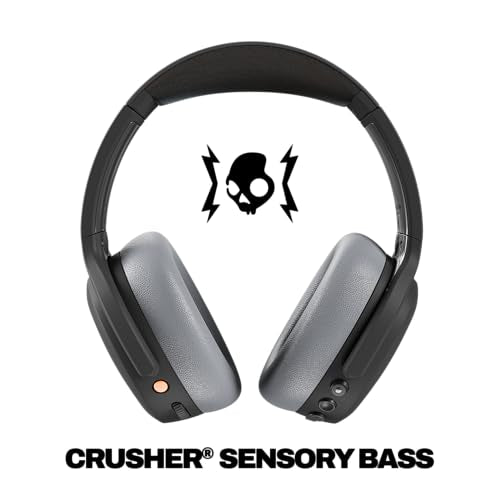 Skullcandy Crusher ANC 2 Wireless Over-Ear Bluetooth Headphones with Multi-Sensory Bass, Active Noise Cancelling, Up to 60 Hours Battery, Microphone for iPhone Android - Black/Asphalt