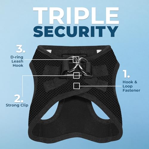 Voyager Step-In Air Dog Harness - All Weather Mesh, Reflective, No Pull Harness for Small, Medium Dogs, Cats - Secure with Hook & Loop Fastener, Buckle, Double D-Rings - Black/Black Trim, S