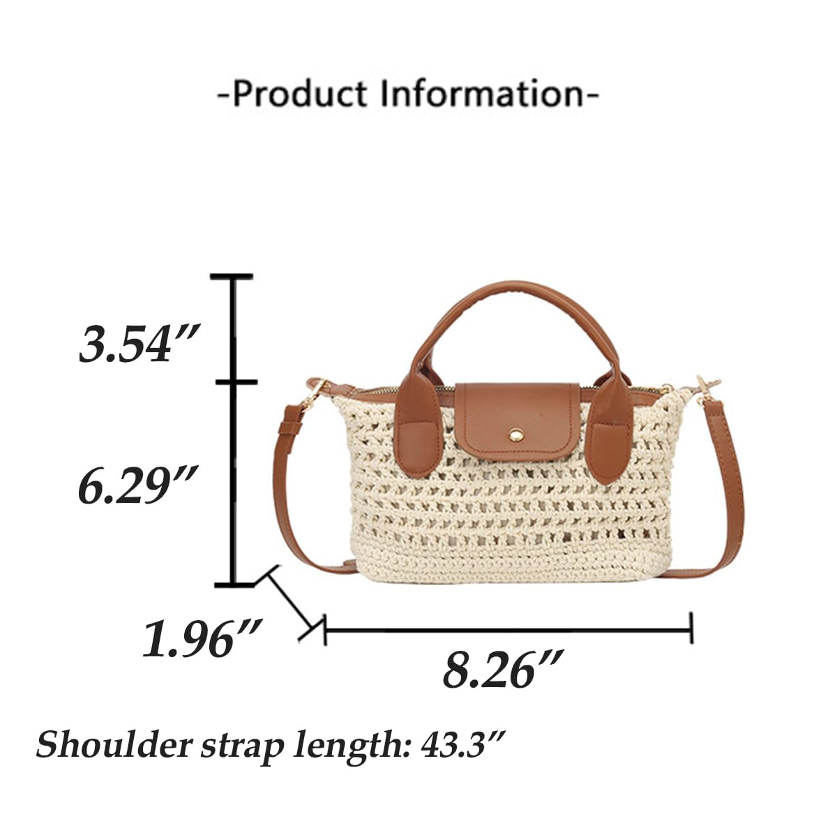 Crochet Crossbody Bags for Women Summer Beach Handbag Small Woven Tote Purse with Leather Top Handle White