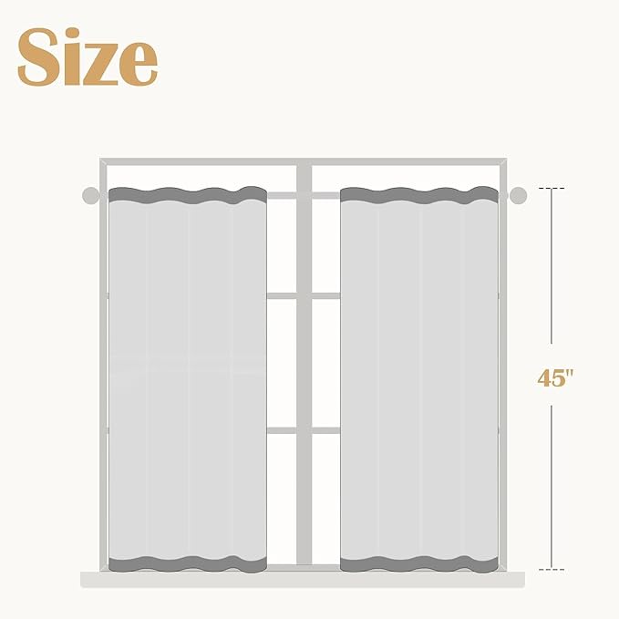 jinchan Striped Linen Kitchen Curtains 45 Inches Length Tier Curtains Farmhouse Modern Cafe Style Small Window Treatments Airy Light Filtering Rod Pocket for Living Room Bathroom 2 Panels Tan