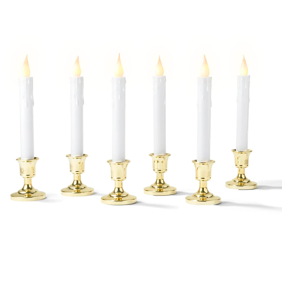 LampLust Christmas Window Candles Battery Operated with Timer, 6 Pack Christmas Candles, Gold Holders, Remote, Warm White Light, Electric Welcome Candle Holiday Window Sill Decorations