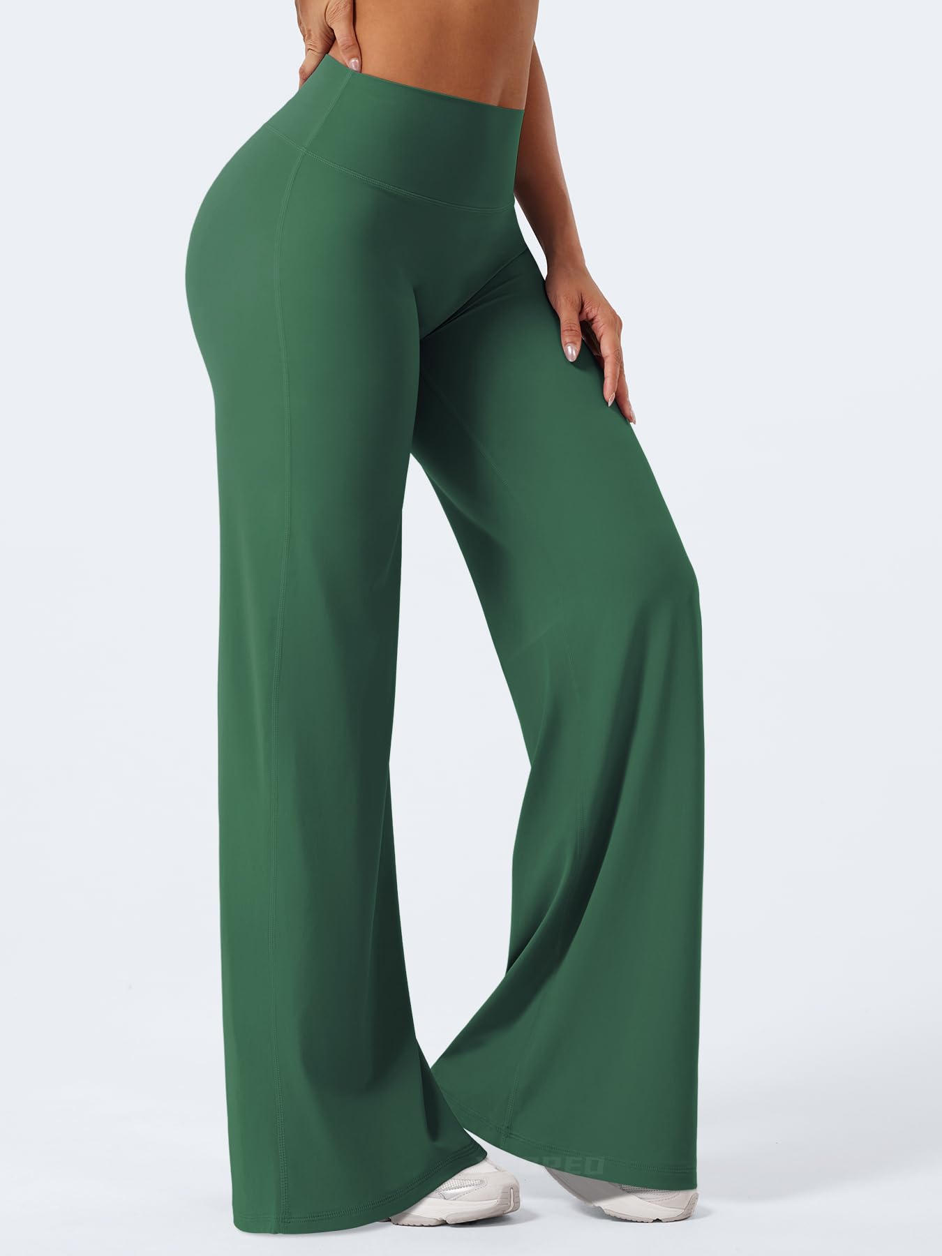 YEOREO Workout Leggings Womens No Front Seam Straight Leggings 35" High Waist Buttery Eddiy Gym Yoga Pants Dark Green M