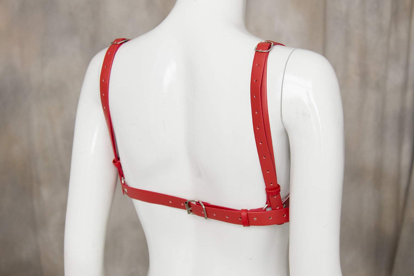 Women's Leather Bullet Cup Bra Body Harness Adjustable Brooch Buckle Punk Lingerie Bra Catwoman Costume(red) One Size