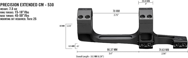 Vortex Optics Precision Extended Cantilever Riflescope Mount - Durable Aluminum | Fits 30mm Scopes