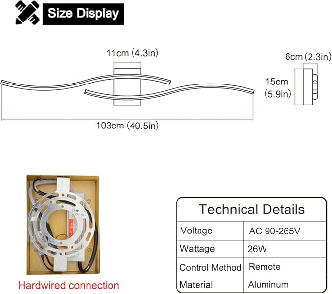 Modern Wall Sconces Set of 2, Dimmable LED with Remote Control, Gold Indoor Wall Sconce, Hard Wired Wall Lights for Living Room, LED Wall Decor for Hallway, Bedroom, 40.5" in, 3 Color, Timer, Memory