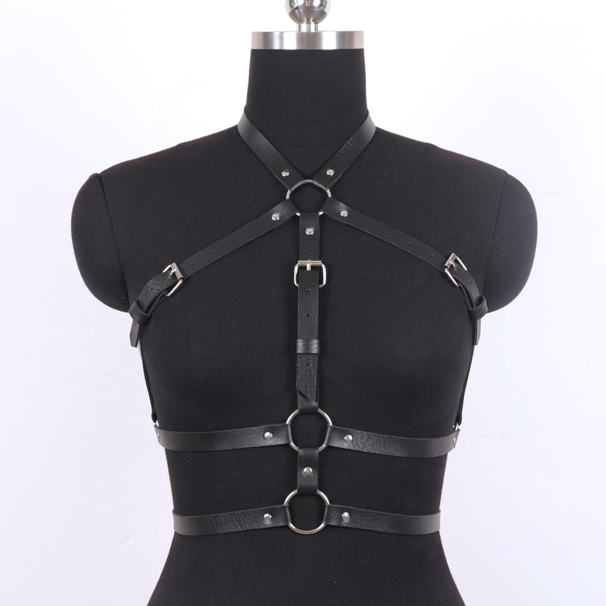 BAQOEYII Punk Black Leather Chest Harness,Punk Leather Harness Belt, Body Waist Chain Belt Rave Nightclub Sexy Belly Bra Jewelry Accessory for Women Girls