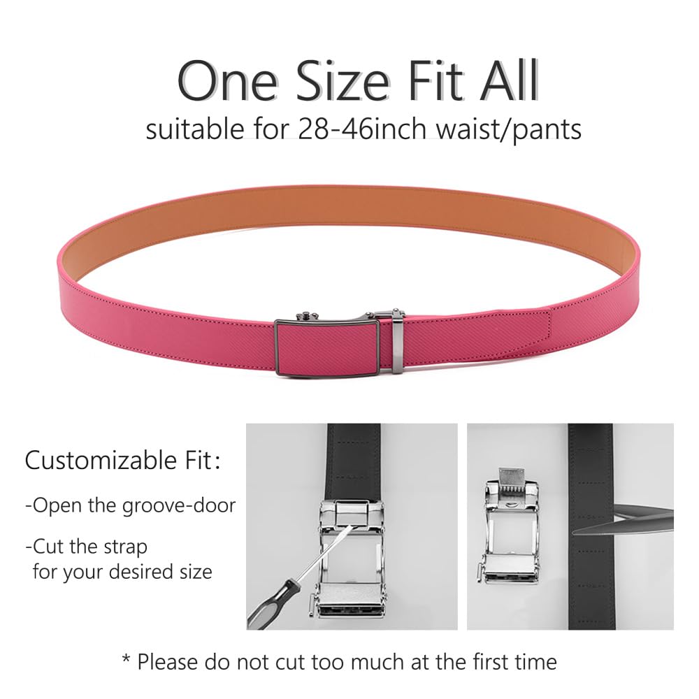 ayamoti Genuine Leather Slide Ratchet Belt Men Multicolored Unisex Customizable Fit (Peach Blossom)