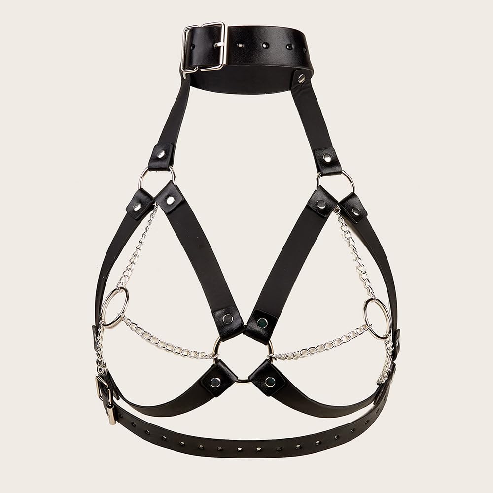 Punk Black Chest Harness Goth Fashion Adjustable Strap Body Harnesselt Waist Chain Belts,Women's Body Chains Rave Accessories