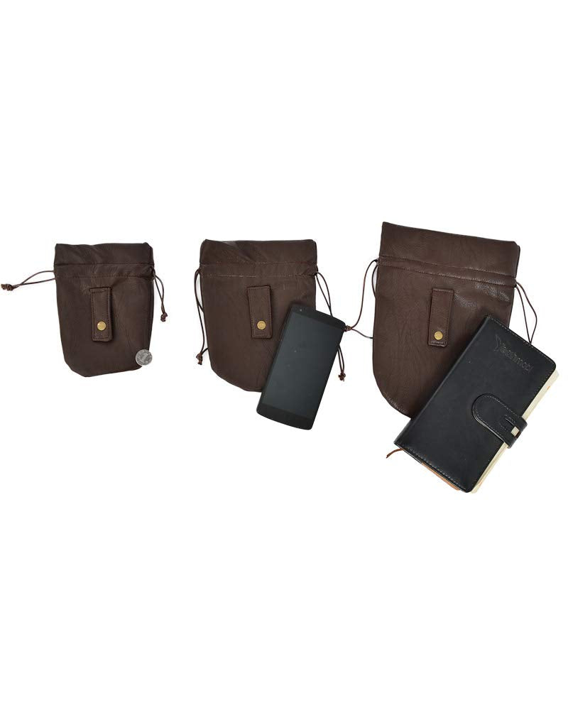 Medieval PU Leather Pouch Leather Drawstring Pouch Coin Purse Storage Renaissance Dice Bag (L, Brown)