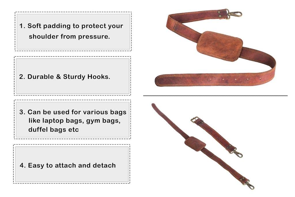 Leather Adjustable Padded Replacement Shoulder Strap with Metal Swivel Hooks Perfect Match for Messenger Bag, Laptop Bag, Camera Bag, Duffel Bag, Handbags, Purse, Satchel & More
