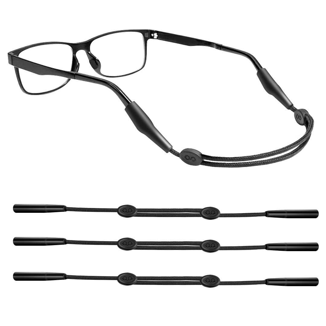 Festty Glasses Strap Sports 3 pcs, Eyeglasses Strap Holder for Kids Women Men, Adjustable Sunglasses lanyard string chain,Reading eye glasses holders around neck, Eyewear Retainer (Black)