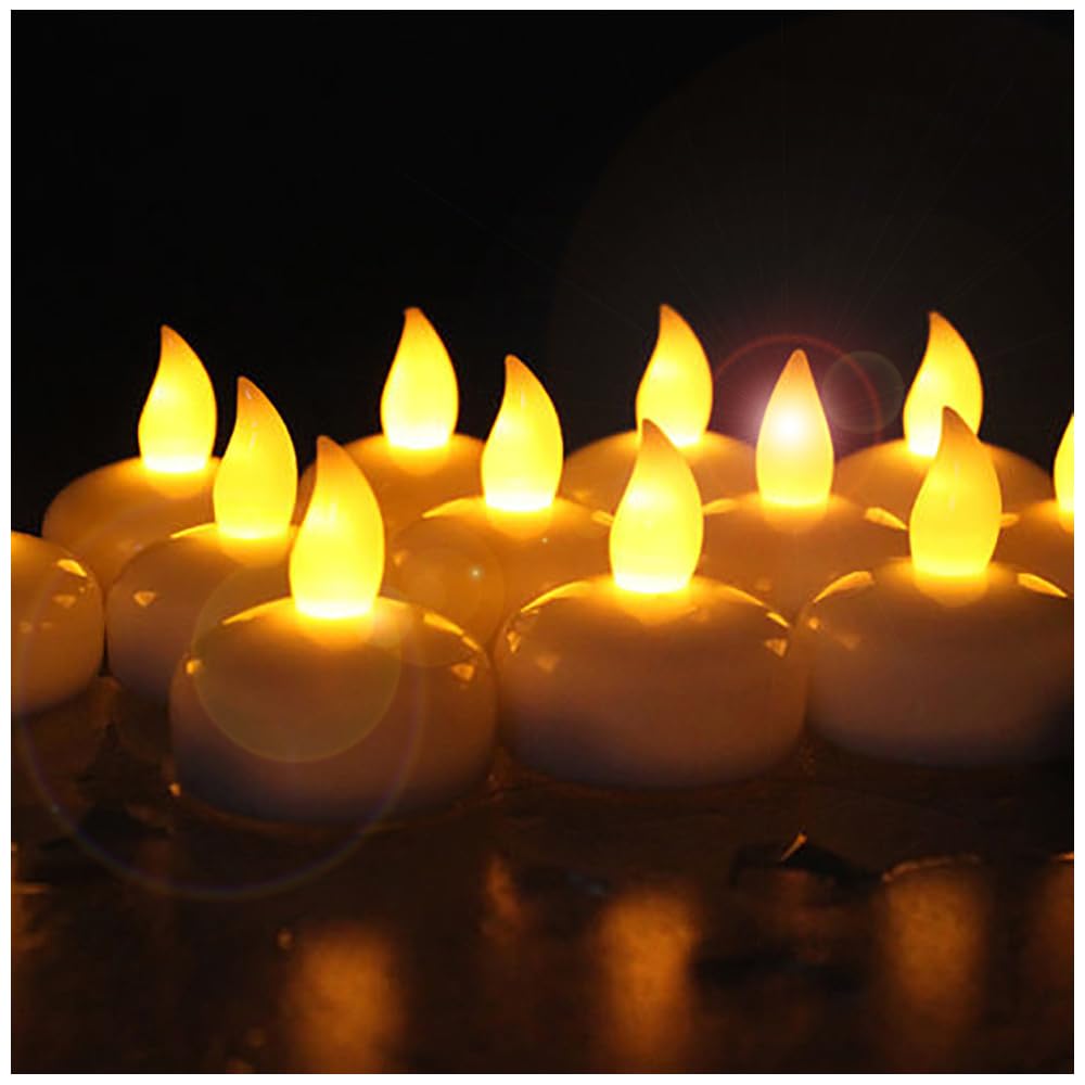 Novelty Place 24Pcs Waterproof Flameless Floating Tealights, LED Floating Candles Warm Yellow Flickering Tea Lights - Battery Operated Candles Decoration for Wedding, Christmas, Party, Pool, Pond