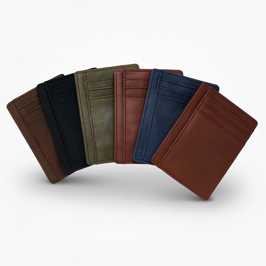 PavinCrafter Slim Leather Wallet for Men & Women – Minimalist Front Pocket Card Holder, Small Money Clip Wallet, Genuine Leather Credit Card Case (Wine)