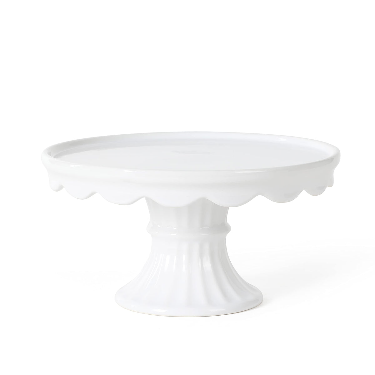 Martha Stewart Patterson 10" Round White Stoneware Pedestal Cake Stand, 5.1" Tall - Fits 9" Cakes | Elegeant Display Plate Stand for Parties, Weddings & Desserts