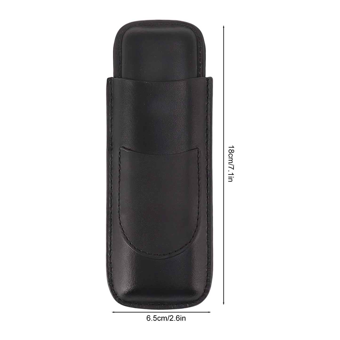 OEBUAFI 2 Finger Faux Leather Cigar Case, Premium Soft Touch Travel Holder with Front Pocket for Cutter, Elegant Sewing Technology Lightweight Durable Men (Black)