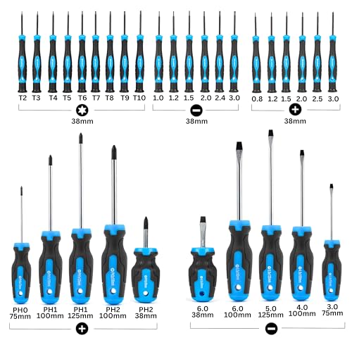 NEIKO 01379A Master Screwdriver Set, 32 Piece Magnetic Precision Screwdrivers, Phillips, Flathead, Slotted, and Torx Drivers, Includes Magnetizer and Demagnetizer, Small Magnetic Screwdrivers