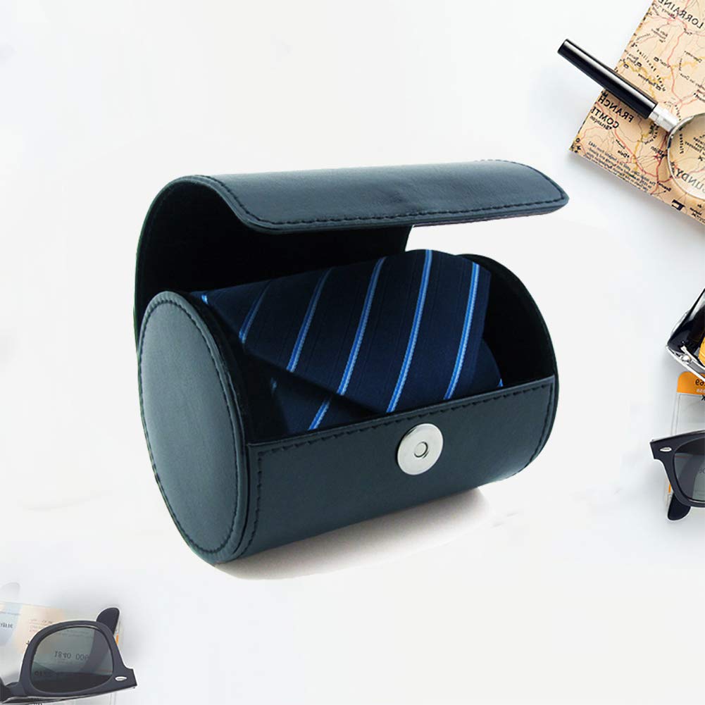 WAJJ Men's Necktie Travel Case, Tie Anti-Wrinkle Organizer Box - Formal Cylinder Shape (Blue)