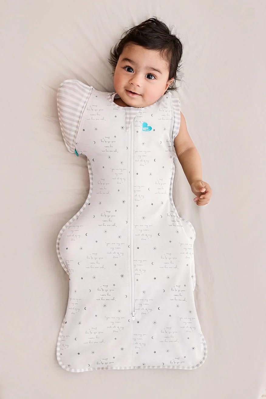 Love to Dream Swaddle Up Transition Bag - Arms Up Position - Light and Ultra Breathable Cotton, Twin Zip - Zip Off Wings - Spring, Summer - Sleep Bag - 0.2TOG - You are My Grey, Medium