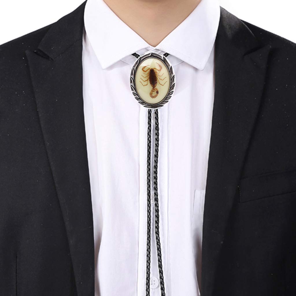 Jeilwiy Bolo Tie Luminous Scorpion Bolo Tie Celtic Style Handmade Western Cowboy Bola Tie Black Leather Necktie for Men Women