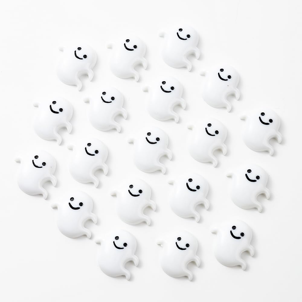 wybcfp 60Pcs Halloween Miniatures Ghost Charms Mini Resin Ghost Vase Fillers White Flatback Ghost Embellishments for Halloween Party Table Scatter Craft DIY Accessory