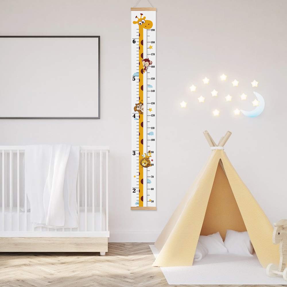 Baby Height Growth Chart, Canvas Height Chart for Kids Baby Child Toddler Boys Girls, Wood Growth Chart for Wall Room Nursery Decor, Hangable and Removable Waterproof Measuring Wall Ruler for Bathroom