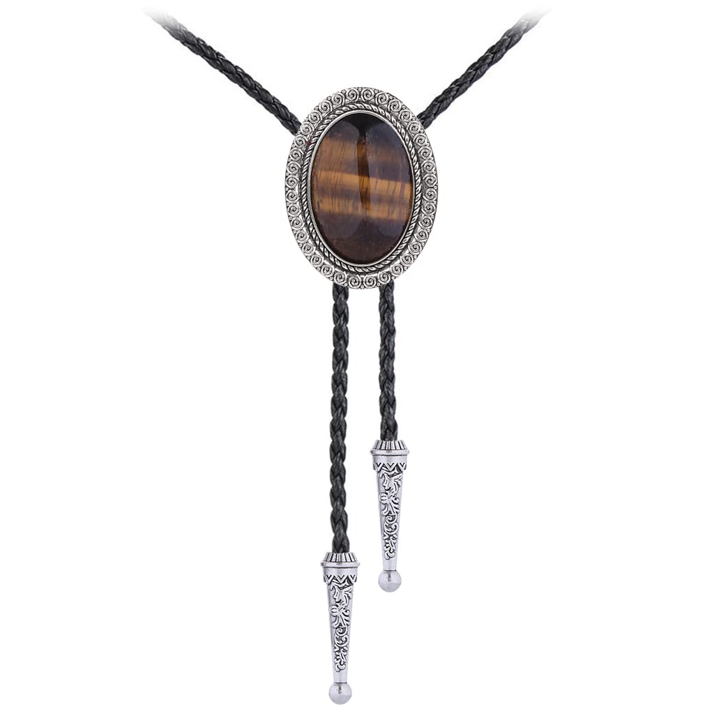 Jeilwiy Bolo Tie Real Stone Tigers Eye Bolo Tie Bolero Ties Men Cowboy Neck Tie Bolo Necklace Cowboy Necktie Mens Bolo Ties Western