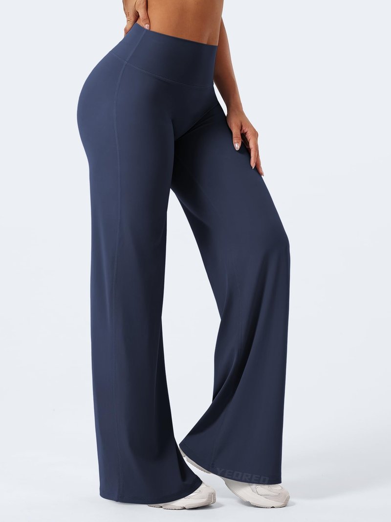 YEOREO Workout Leggings Womens No Front Seam Straight Leggings 33" High Waist Buttery Eddiy Gym Yoga Pants Navy Blue XL