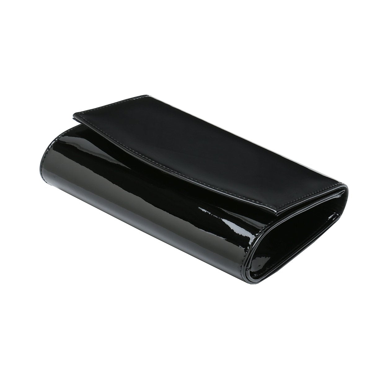 CHARMING TAILOR Patent Leather Flap Clutch for Women Classic Elegant Evening Bag Chic Dress Purse (Black)