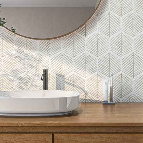 MelunMer Modern Peel and Stick Wallpaper Boho Contact Paper for Cabinets/Drawers 591In L 17.3In W Self Adhesive Removable Wallpaper for Bedroom/Bathroom Waterproof Geometric Contact Paper Beige/White