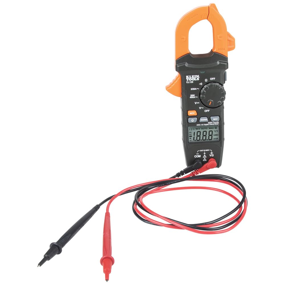 Klein Tools CL120 Digital Clamp Meter, Auto-Ranging 400 Amp AC, AC/DC Voltage, Resistance, Continuity, Non-Contact Voltage Tester Detection
