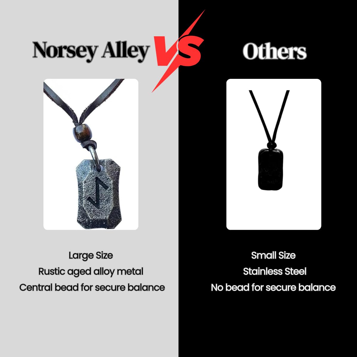 Norse Alley Laguz Viking Necklace with Adjustable Leather Cord | Nordic Rune Pendant | Runes Viking Jewelry for Men & Women