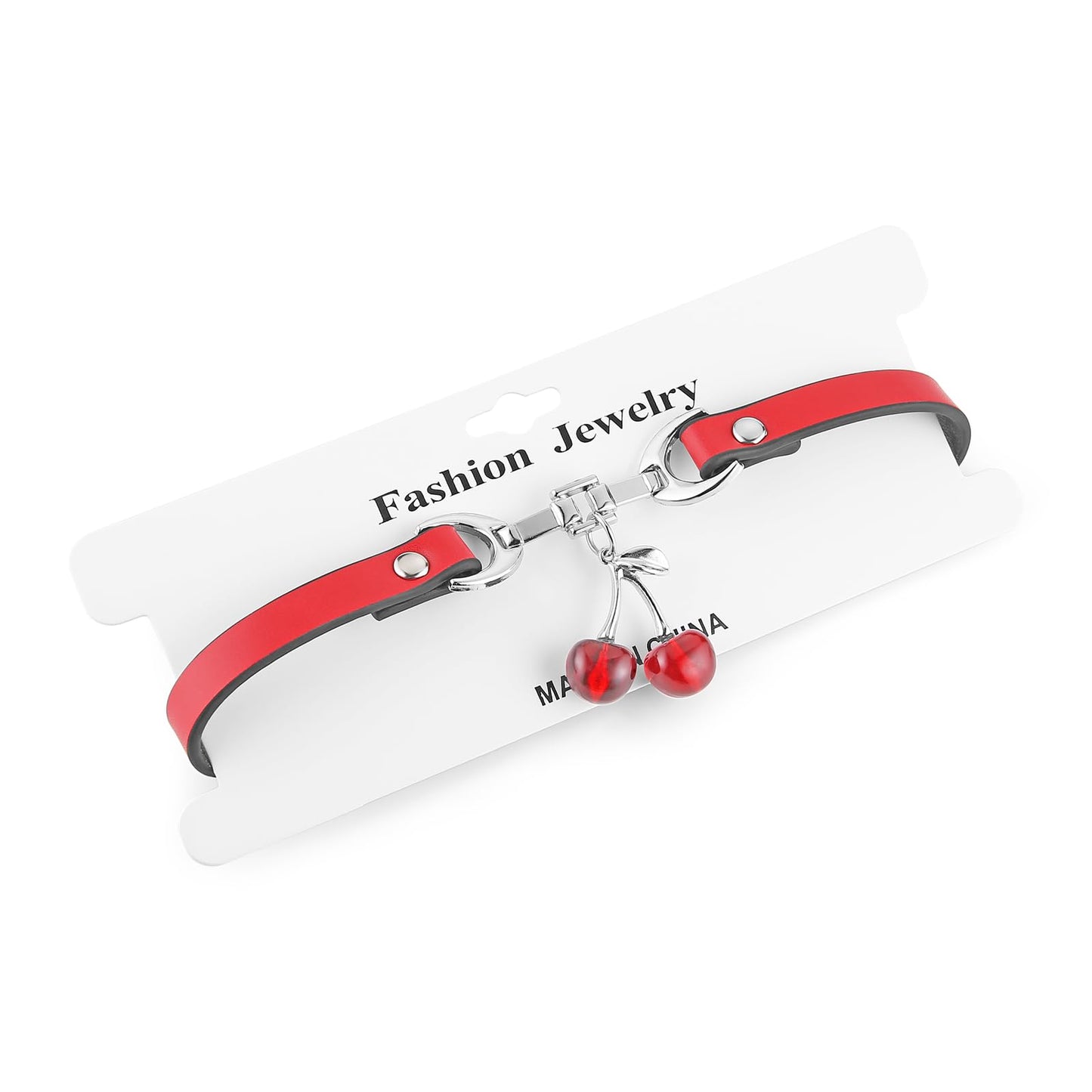 Cherry Pendant PU Leather Collar For Women Red Black Contrasting Cute and Cool Style Decorative Accessories(Cherry)