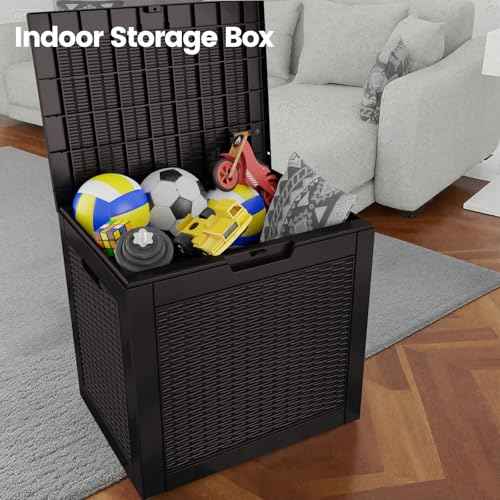 31 Gallon Outdoor Storage Box - Waterproof Resin Rattan Deck Bin for Indoor & Outdoor Use - Lockable & UV Resistant - Ideal for Package Delivery, Patio Cushions & Gardening Tools, Black