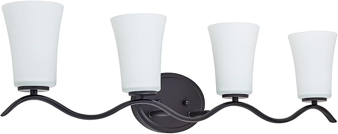 4 Light Bathroom Vanity Light Fixture, Oil Rubbed Bronze Vanity Light Fixtures with Milky White Glass Shade, Modern Bathroom Wall Sconces Lights Over Mirror