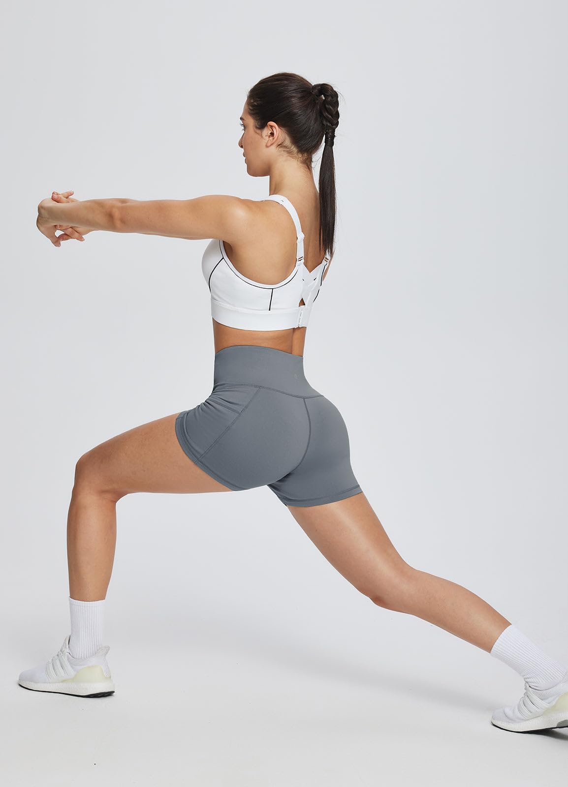 baleaf Gym Workout Shorts Women 3" Biker Yoga Spandex Running Volleyball Tummy Control Compression Short with Pockets Grey S
