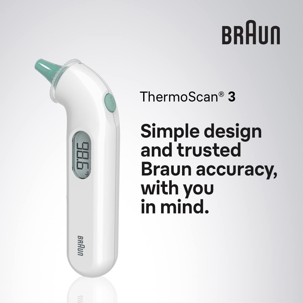 Braun ThermoScan 3 Ear Thermometer, Fast 1 Second Measurement, Audio Fever Indicator, Digital Display, Baby and Infant Friendly, No. 1 Brand Recommended by Pediatricians