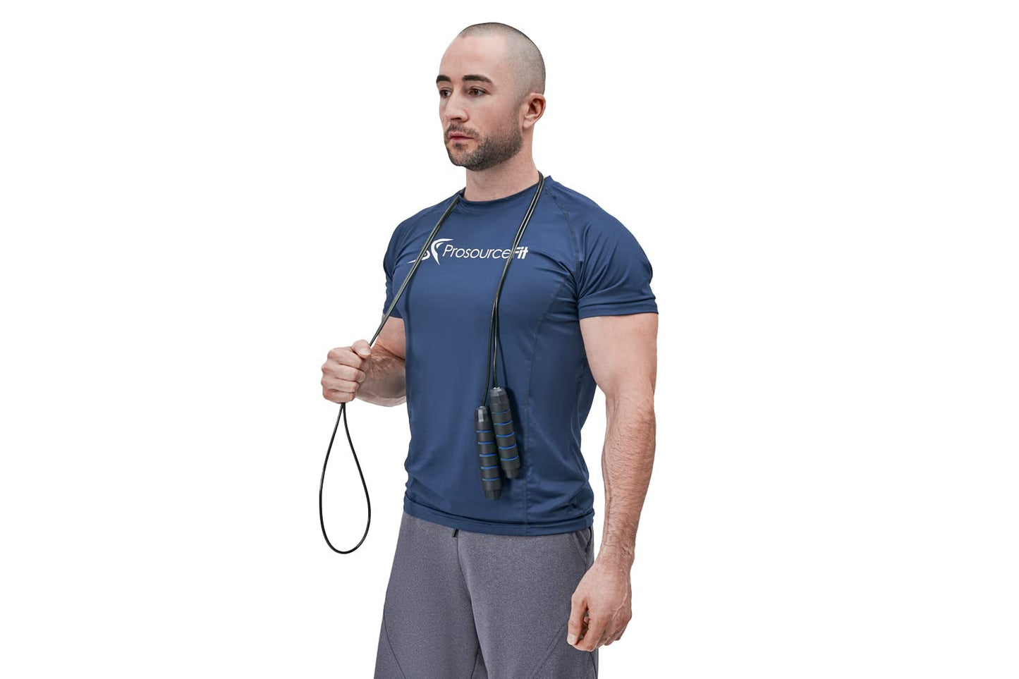 ProsourceFit Speed Jump Rope up to 8 Foot Adjustable Length for Men and Women, Foam Handles, Ultra Light Rope for Boxing, Jumping Exercises and Cardio Workout, Blue