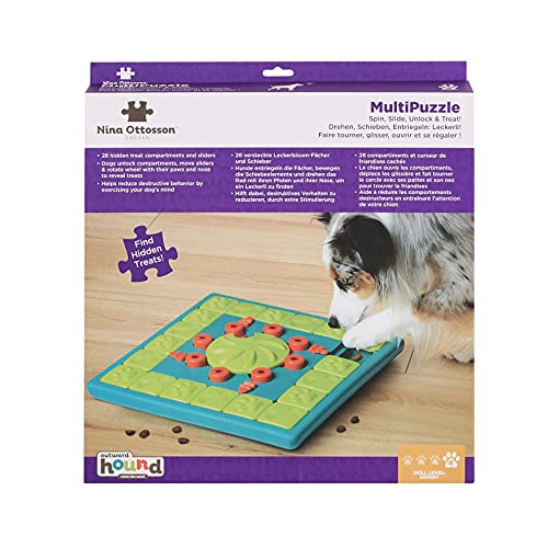 Outward Hound by Nina Ottosson Multipuzzle Level 4 Expert Dog Treat Puzzle for Enrichment, Blue
