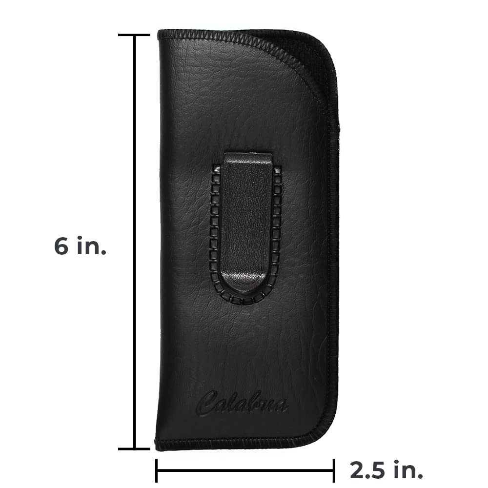 Calabria Slim Eye Glasses Case with Clip Soft PU Leather Black (3Pack) Men Women Eyeglass Pouch Slip-In Eyewear Sunglasses Bag