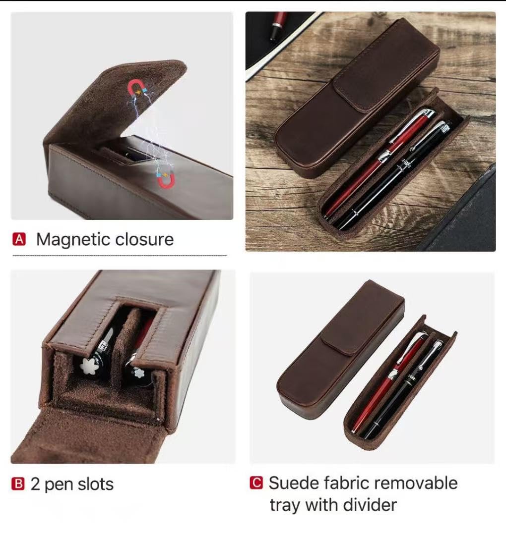 UPRESYE Leather Fountain Pen Case Collector Organizer, Genuine Leather Pencil Case Handmade Pen Protective Sleeve,Gift for Man/Woman
