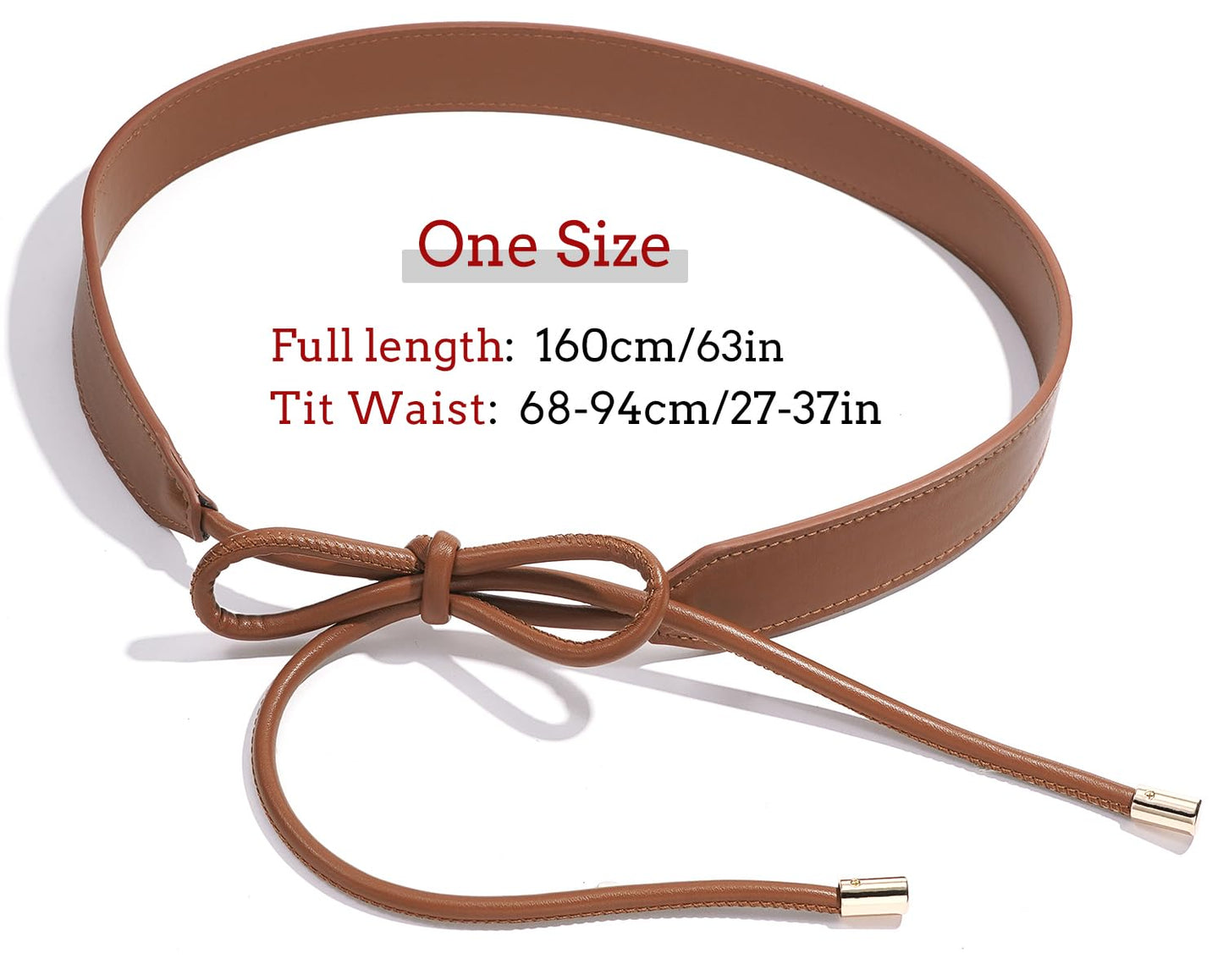 Buywis Women PU Leather Tie Waist Belts Knotted Thin Skinny Rope Waistband Brown Fit Waist 27"-37"